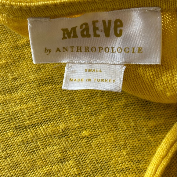 MAEVE Anthropologie Yellow Horizon Top Sz S 100% Linen Tee Crossover Tie Back - Picture 5 of 9